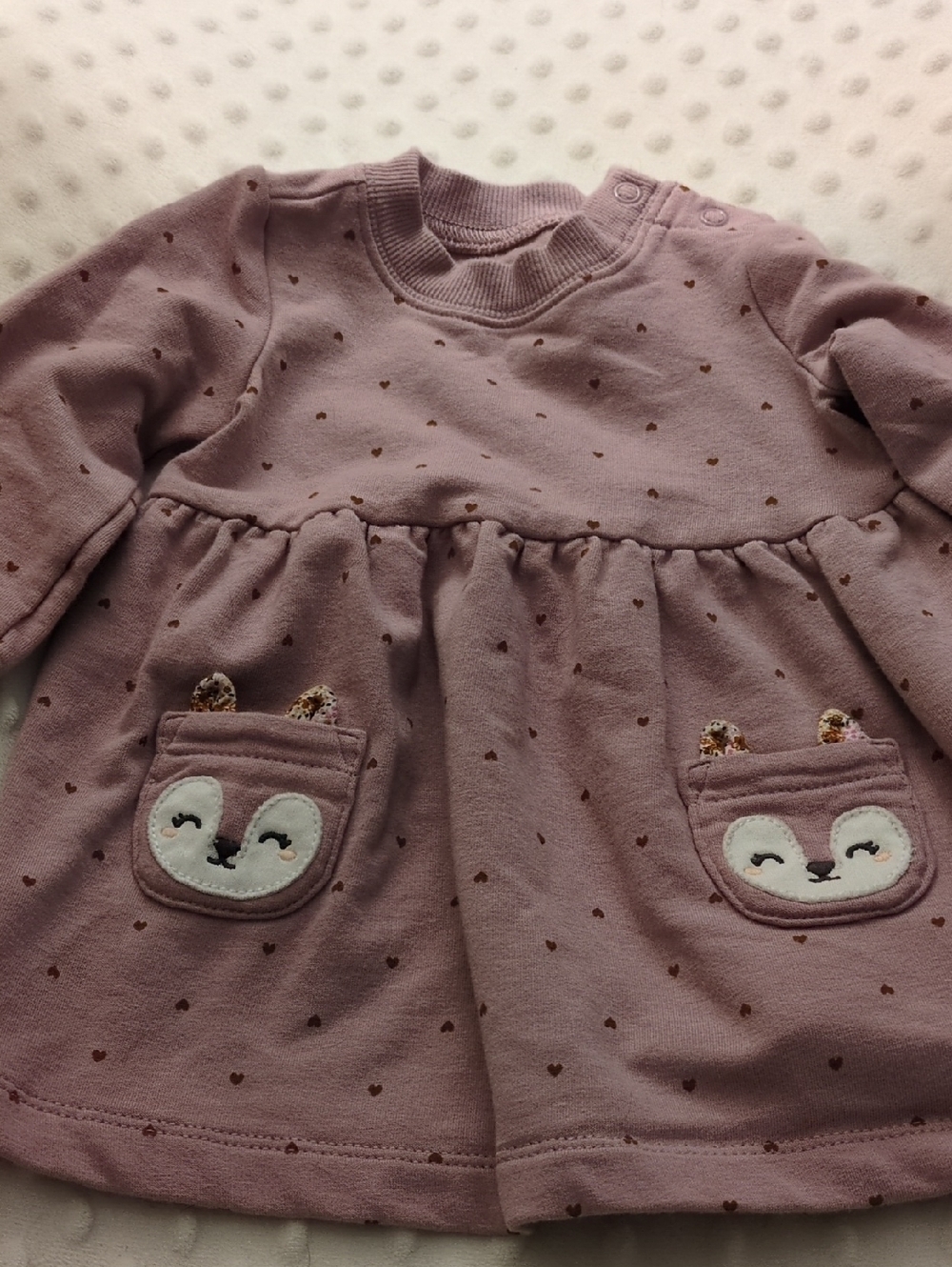 Carter's Dusty Mauve Long-Sleeve Heart Print Dress With Bloomer, 6m